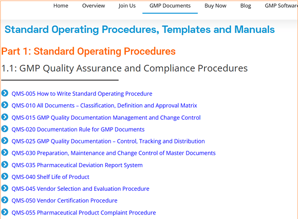 GMP Document List